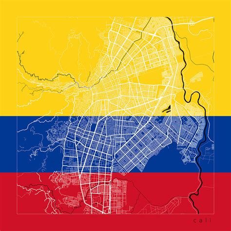 Cali Street Map - Cali Colombia Road Map Art on Flag Digital Art by ...