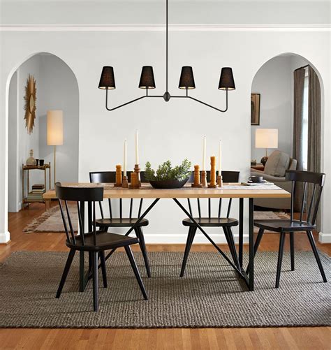 Berkshire Linear Pendant with White Linen Shades | Dining room design modern, Modern dining room