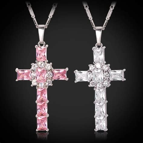 Silver Color Women Jewelry Cubic Zirconia Cross Jesus Choker Necklace & Pendant Religious ...