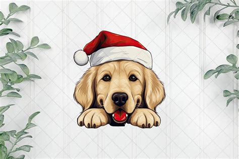 Christmas Peeking Golden Retriever Dog Clipart