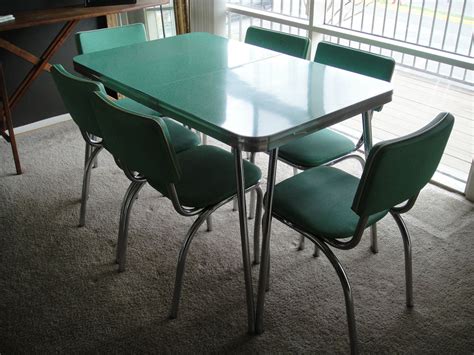 RESERVED 1950s Kitchen Table and Chairs, Mint Dining Set with Six Chairs, Formica with Chrome ...