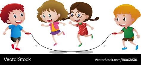 Four kids playing jump rope Royalty Free Vector Image