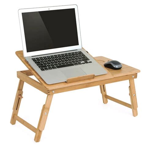 Ergonomics Adjustable Laptop Desk with USB Cooling Fan for Lap Table Bamboo Foldable Breakfast ...