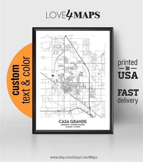 Casa Grande Arizona Map Casa Grande City Print Casa Grande | Etsy