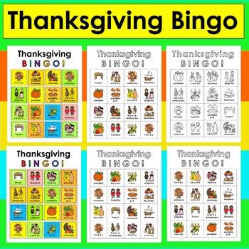 Thanksgiving Bingo 30 Cards with Illustrated Thanksgiving Vocabulary ...