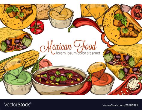 Mexican food line art composition with corn hot Vector Image