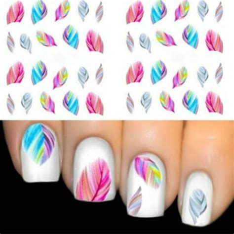 1pcs Design Colorful Water Transfer Stickers Nail Art Tips Feather ...