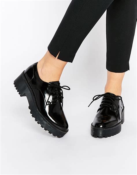 Monki Chunky Sole Lace Up Shoes in Black | Lyst