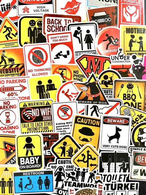 50pcs Funny Warning Sign Sticker Pack Decorative Home Room Art - Etsy