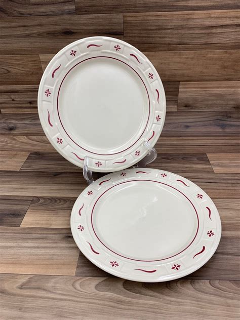 Vintage Longaberger Pottery Dinner Plates Woven traditions Red Set of 2