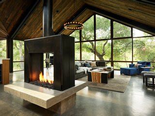 Living Room Two Sided Fireplace Design Photos and Ideas - Dwell