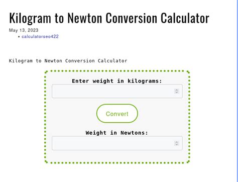 Kilogram to Newton Conversion Calculator - Your Calculator Home