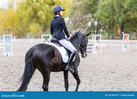 Young Rider Woman on Horse on Dressage Competition Stock Image - Image ...