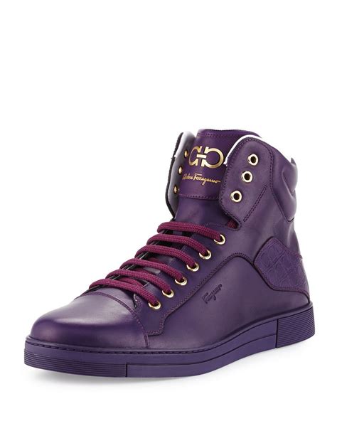 Salvatore Ferragamo Calfskin High-Top Sneaker, Purple | High top sneakers, Sneakers fashion, Top ...