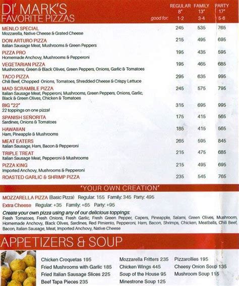 Di' Mark's Pizza Menu - Zomato Philippines