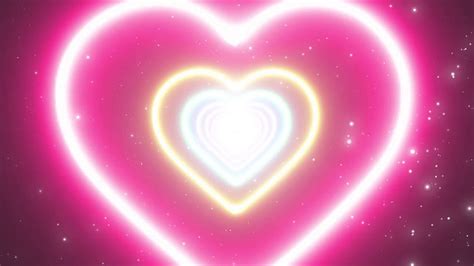 LOVE HEART NEON LIGHTS TUNNELとTOP ROMANTIC ABSTRACT GLOW PARTICLES MOVING背景、かわいいピンクのネオンハート 高画質の ...