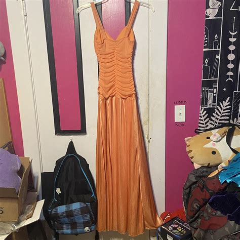 Beautiful orange/tangerine floor length dress size S... - Depop