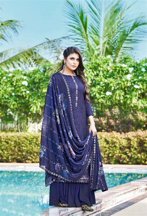 order new indigo blue color salwar kameez for gifting - Indigo Blue Color Embroidery Suit ...