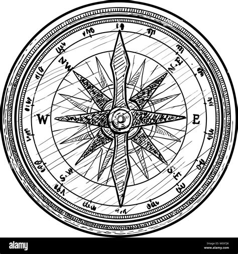 Compass illustration, drawing, engraving, ink, line art, vector Stock ...