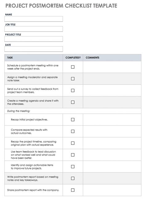 Project Post Mortem Template Word