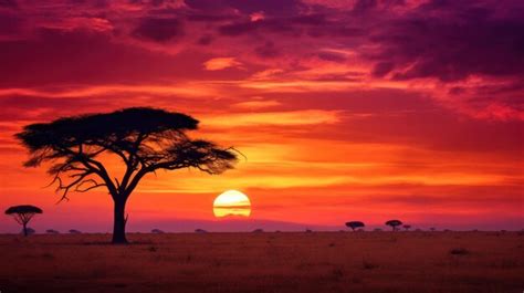 Premium AI Image | African sunset with wildlife in the background