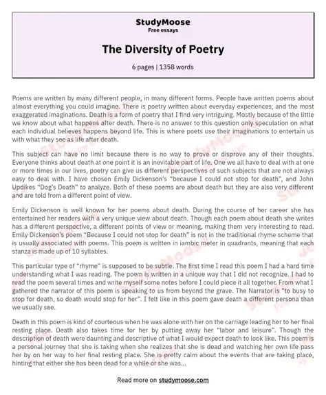 The Diversity of Poetry Free Essay Example