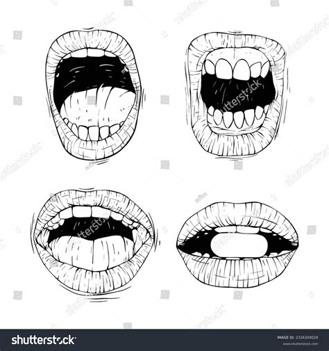 Set Open Mouth Collection Sketch Vector Stock Vector (Royalty Free ...