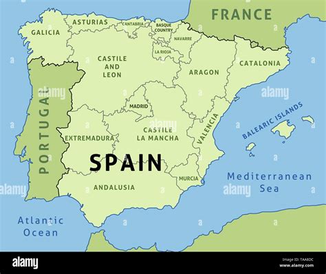 Map of Spain. Outline illustration country map autonomous communities ...