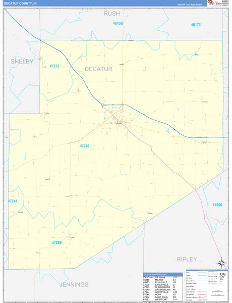 Decatur County, IN Zip Code Wall Map Basic Style by MarketMAPS - MapSales