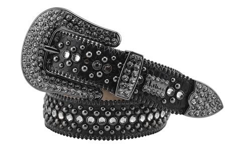 B.B. Simon Kish Black Lustrous Iced Silver Belt - Zunzle