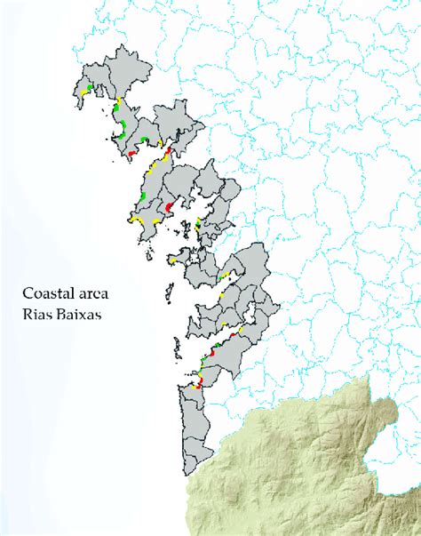 Tourism vulnerability of at risk beaches in Rias Baixas. Green: Beaches ...