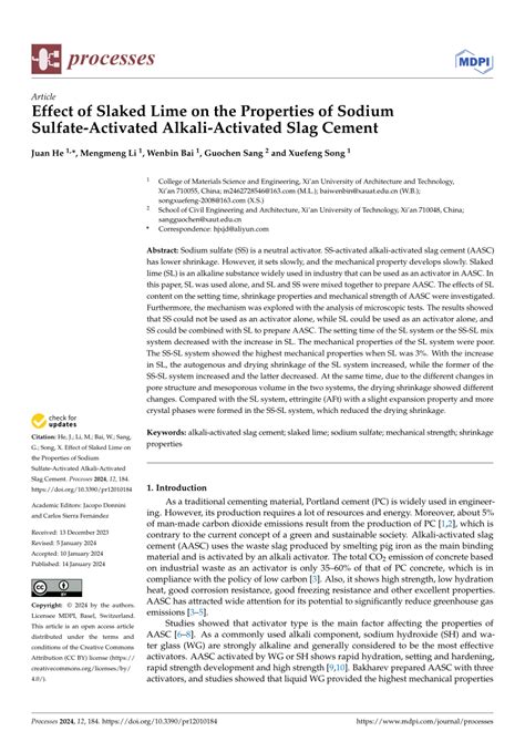 (PDF) Effect of Slaked Lime on the Properties of Sodium Sulfate-Activated Alkali-Activated Slag ...