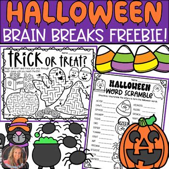 FREE Halloween Brain Break Activities and NO PREP Worksheets for October