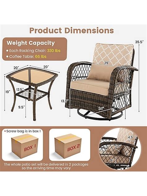 Costway Patio 3pcs Wicker Swivel Rocker Set 2 Rocking Chairs 360 ...