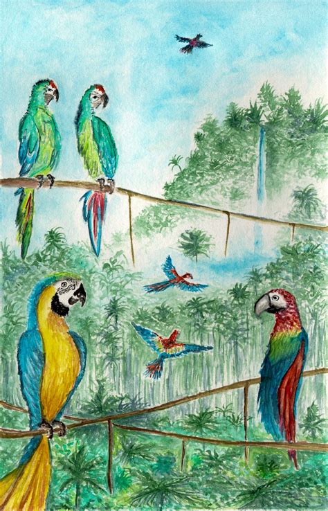 Tropical Bird Wall Art Jungle Bird Art Macaw Painting | Etsy