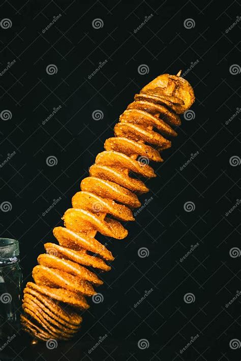 Crispy Salty Fried Tornado Potato Chips on a Stick, Street Food, Finger ...