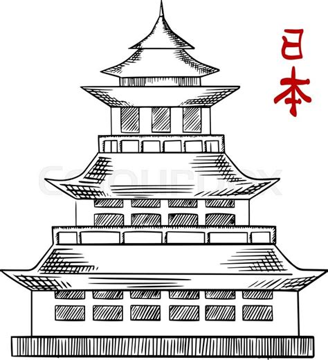 Traditional japanese pagoda tower with ... | Stock vector | Colourbox