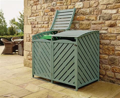 Double Wheelie Bin Store Outdoor Cover Recycling Storage Hinged Lid Wooden | eBay