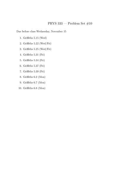 10 Problems on Electromagnetic Theory I - Assignment 10 | PHYS 333 - Docsity