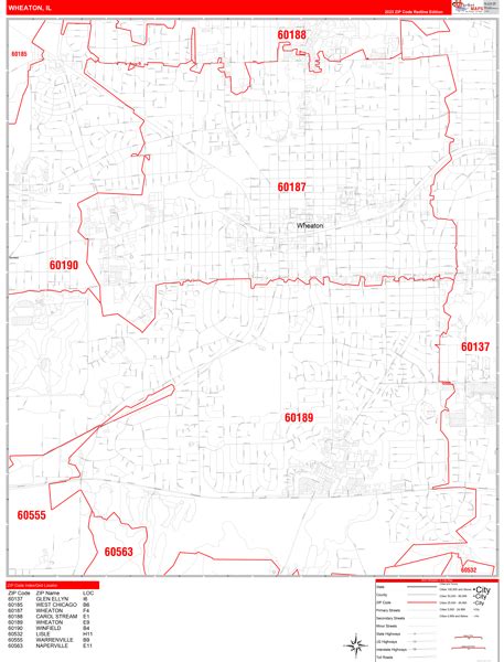 Wheaton Illinois 5 Digit Zip Code Maps - Red Line