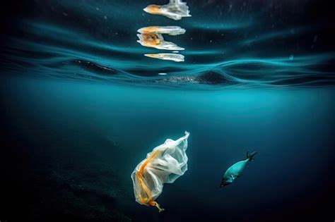 Premium AI Image | Plastic bag floating on the ocean surrounded by aquatic wildlife created with ...