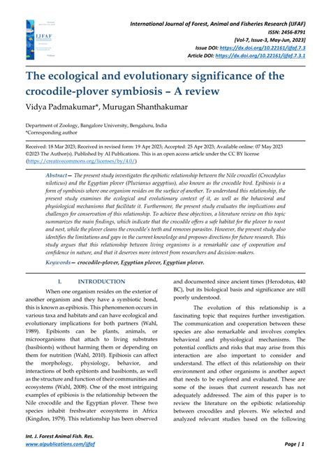 (PDF) The ecological and evolutionary significance of the crocodile-plover symbiosis -A review