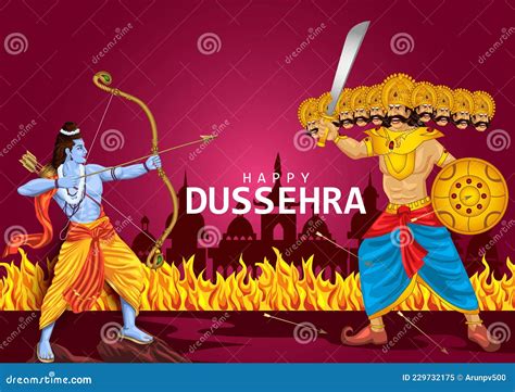 Happy Dussehra Festival of India. of Lord Rama Killing Ravana Stock ...