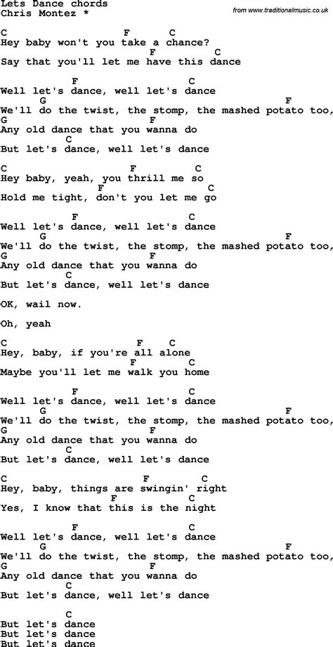 Song lyrics with guitar chords for Let's Dance