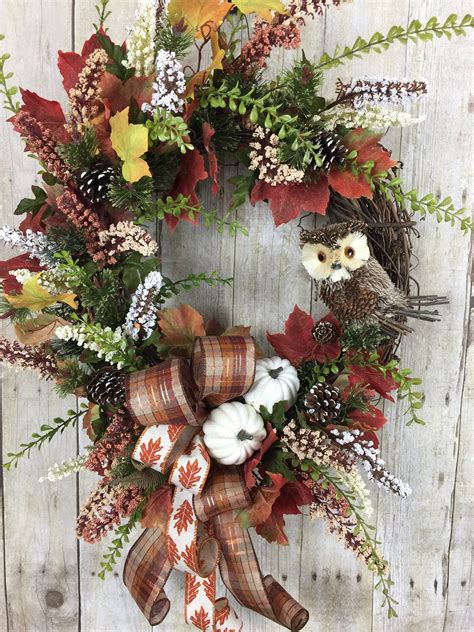 Fall Wreaths for Front Door, Autumn Wreath, Outdoor Fall Decor, Owl ...