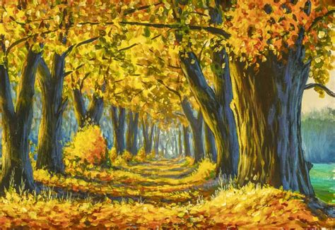 Beautiful autumn forest park landscape painting. Painting by Valery ...