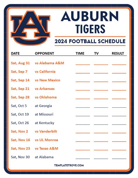 Printable 2024 Auburn Tigers Football Schedule