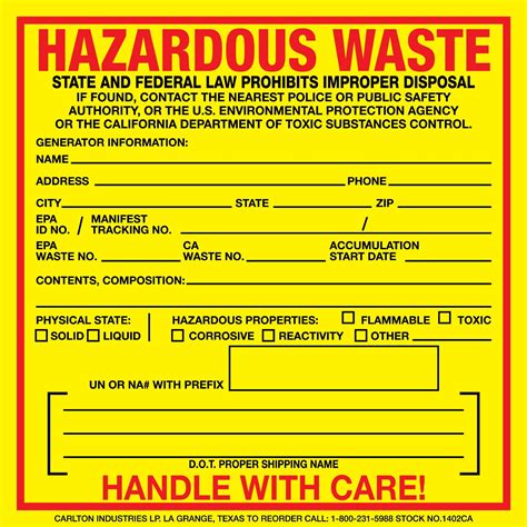 Hazardous Waste Labels Printable