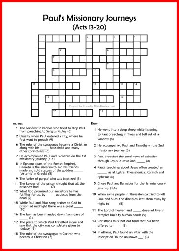 Bible Crossword Puzzle - Paul's Missionary Journeys | BiblePuzzles.com