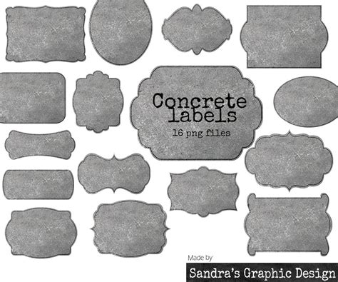 Concrete labels clipart, with 16 grey labels in different shapes with concrete texture, clipart ...